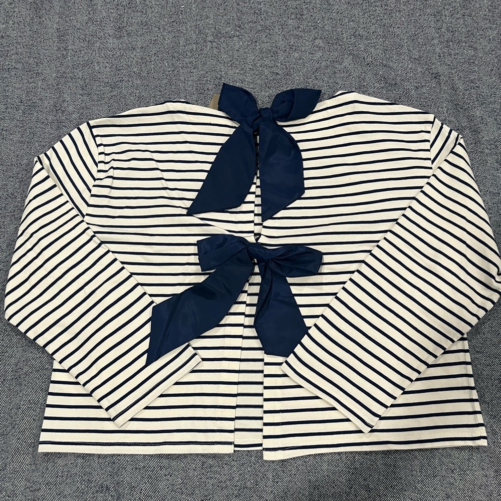 j.crew boatneck t-shirt with bows in stripe mariner cotton | size XL - Picture 3 of 5